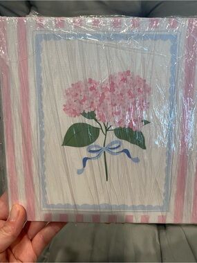 Pink Hydrangea Canvas Wall Art with Blue Bow 2 pieces